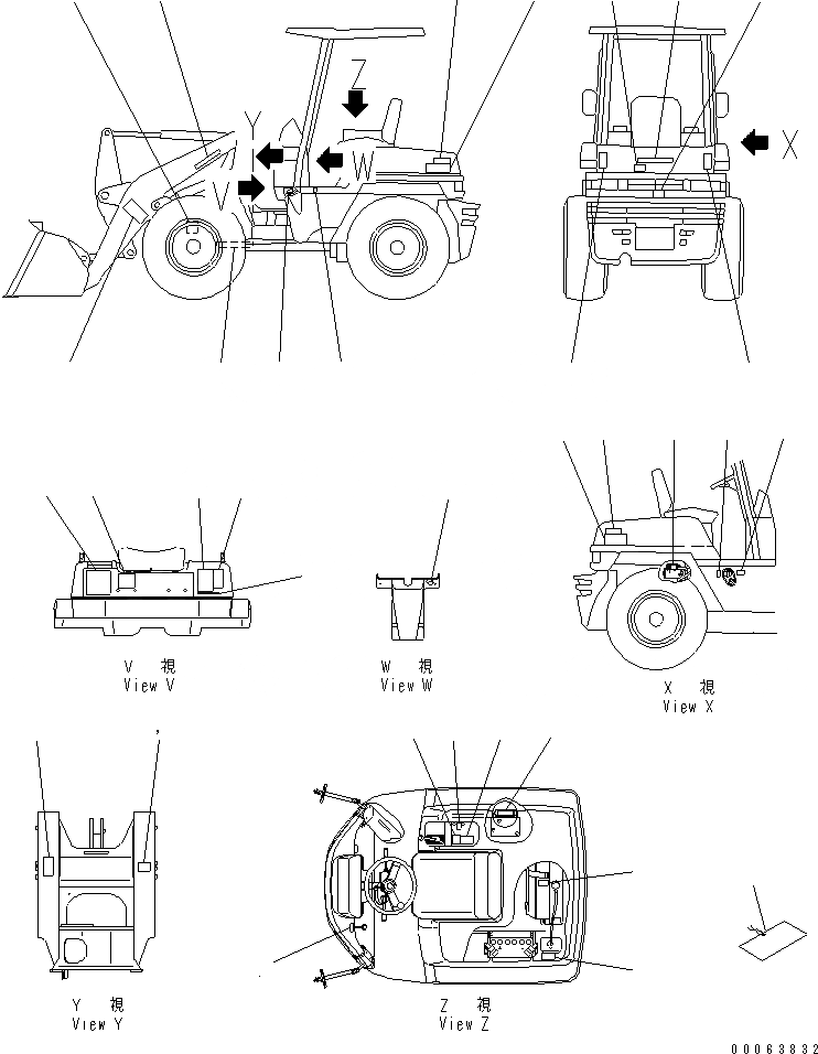 Схема запчастей Komatsu WA40-3 - МАРКИРОВКА (С НАВЕСОМ) (АНГЛ.) МАРКИРОВКА
