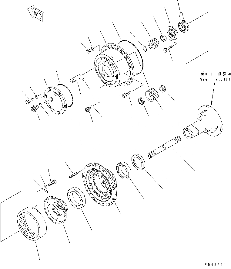 Схема запчастей Komatsu WA400-3-X - ПЕРЕДН. КОНЕЧНАЯ ПЕРЕДАЧА(№-) ВЕДУЩ. ВАЛ¤ ДИФФЕРЕНЦ. И КОЛЕСА
