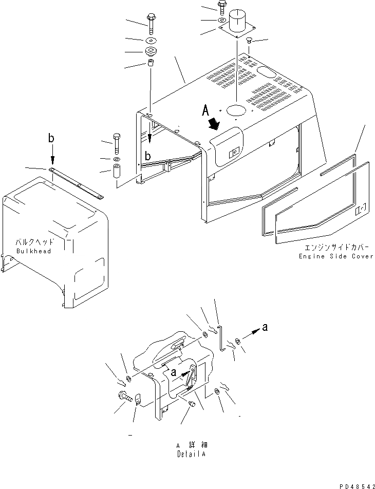 Схема запчастей Komatsu WA400-3-X - КАПОТ(№-) РАМА И ЧАСТИ КОРПУСА