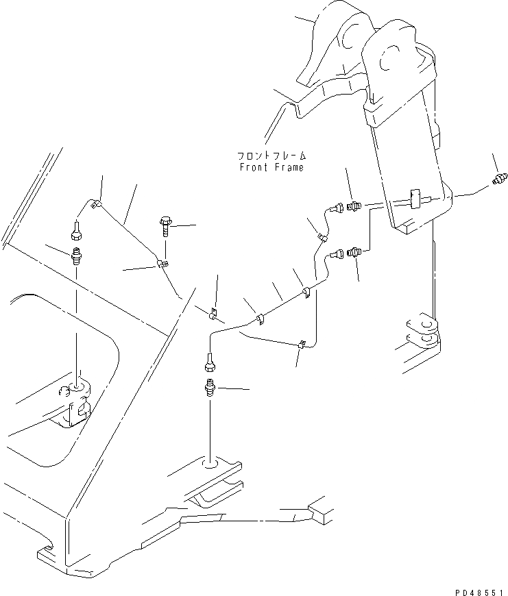 Схема запчастей Komatsu WA400-3-X - СМАЗКА (ЦИЛИНДР РУЛЕВ. УПР-Я)(№-) РАМА И ЧАСТИ КОРПУСА