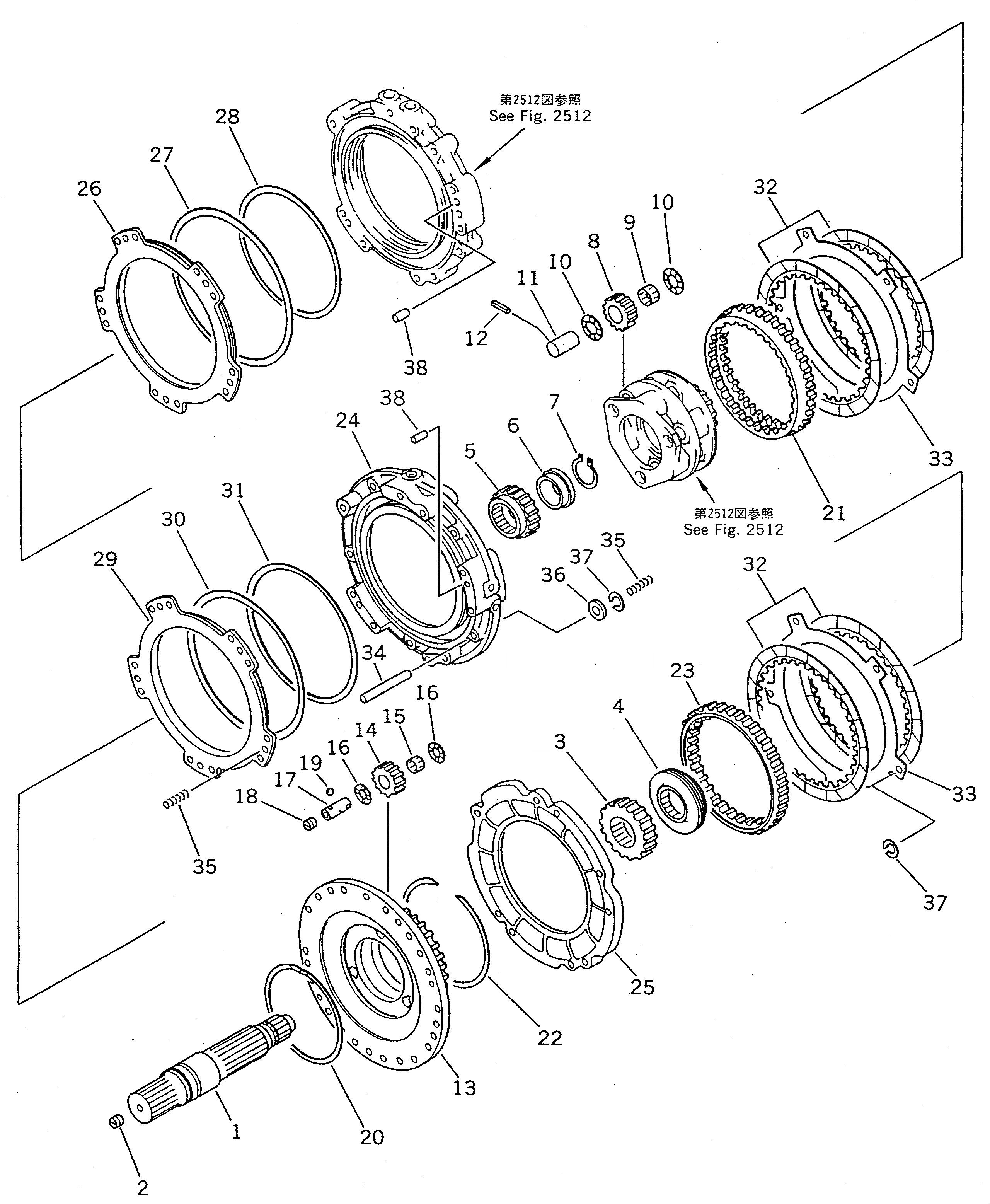 Схема запчастей Komatsu WA400-1 - ТРАНСМИССИЯ (3 И 2 МУФТА) ГИДРОТРАНСФОРМАТОР И ТРАНСМИССИЯ