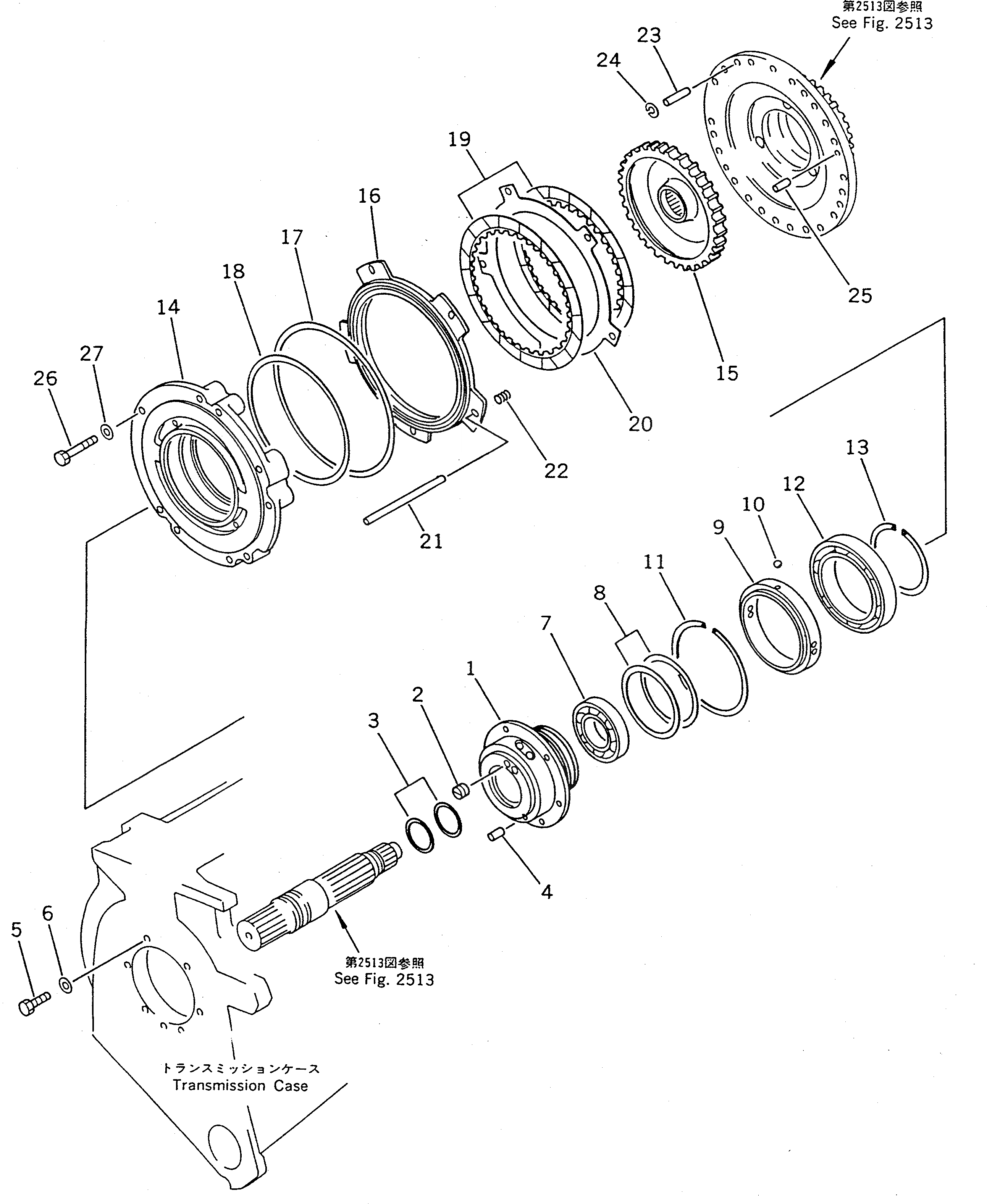 Схема запчастей Komatsu WA400-1 - ТРАНСМИССИЯ (1 МУФТА) ГИДРОТРАНСФОРМАТОР И ТРАНСМИССИЯ