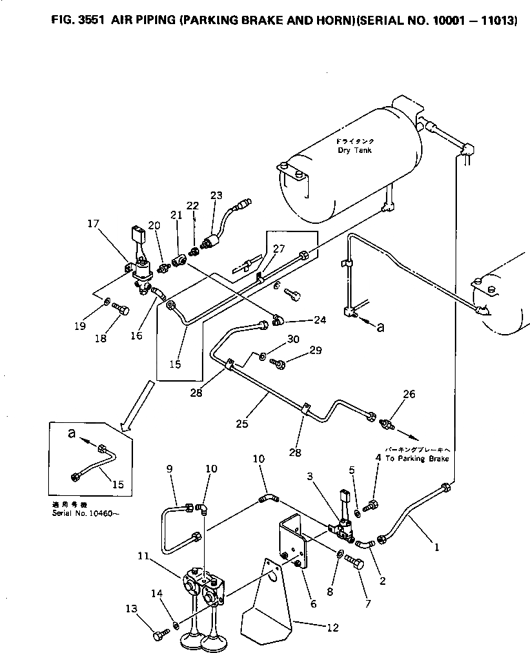 Схема запчастей Komatsu WA400-1 - ВОЗДУХОВОД (СТОЯНОЧНЫЙ ТОРМОЗ И ЗВУК. СИГНАЛ.)(№-) ВЕДУЩ. ВАЛ¤ ДИФФЕРЕНЦ. И КОЛЕСА