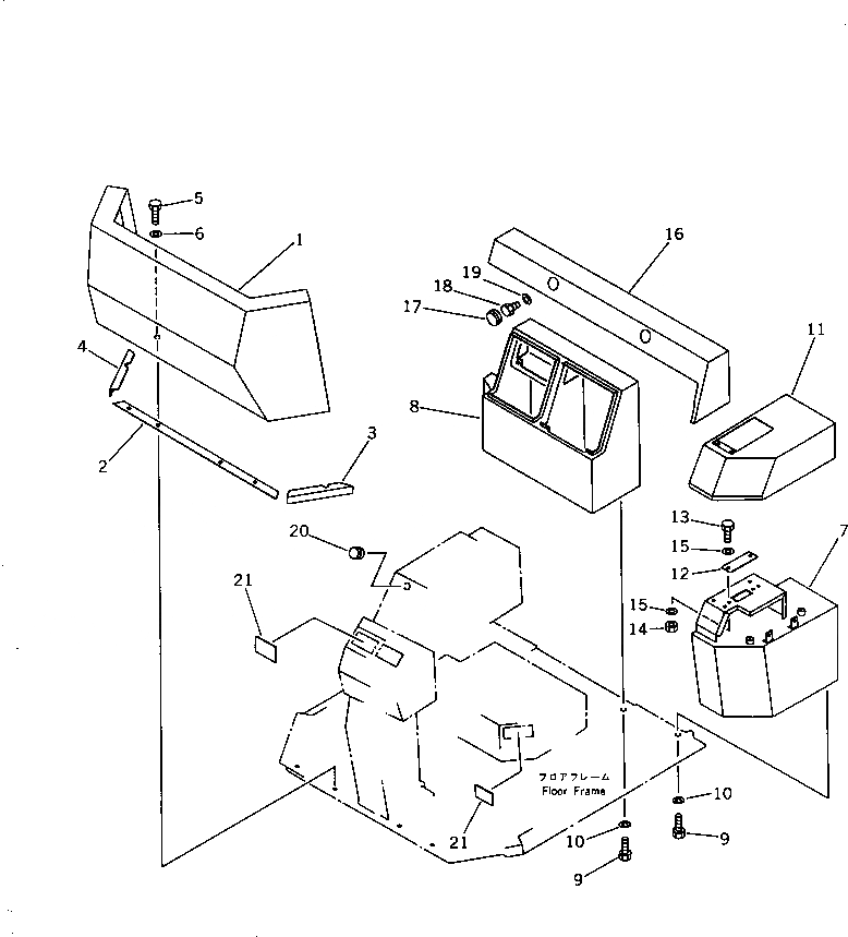 Схема запчастей Komatsu WA400-1 - ПОЛ ЧАСТИ КОРПУСА (БЕЗ КАБИНЫ) РАМА И ЧАСТИ КОРПУСА