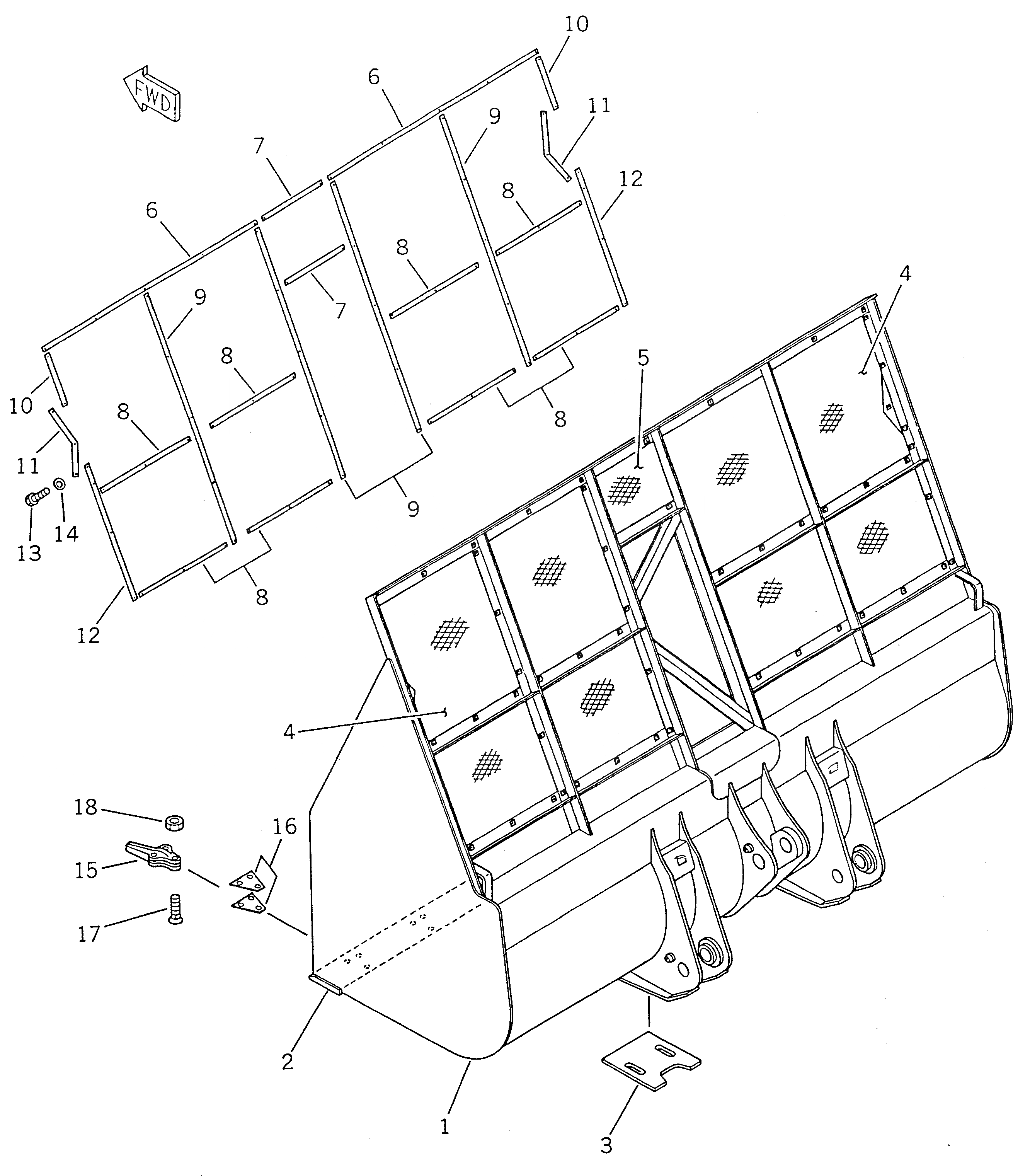 Схема запчастей Komatsu WA400-1 - CHIP КОВШ 8.M РАБОЧЕЕ ОБОРУДОВАНИЕ