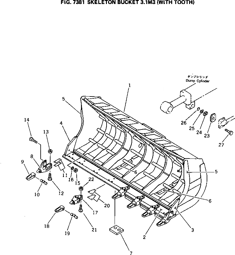Схема запчастей Komatsu WA400-1 - SKELETON КОВШ .M (С ЗУБЬЯМИ) РАБОЧЕЕ ОБОРУДОВАНИЕ