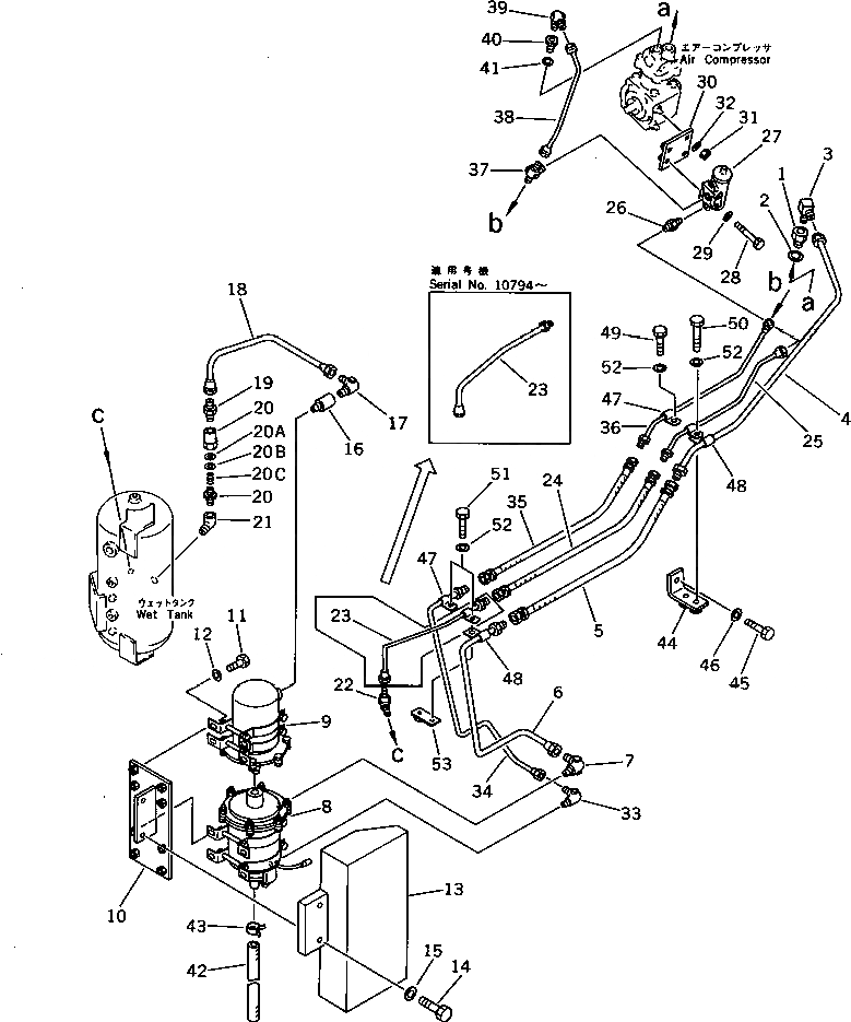 Схема запчастей Komatsu WA400-1 - ВОЗДУХОВОД (КОМПРЕССОР - WET БАК) (TBG/ABE СПЕЦ-Я.) СПЕЦ. APPLICATION ЧАСТИ