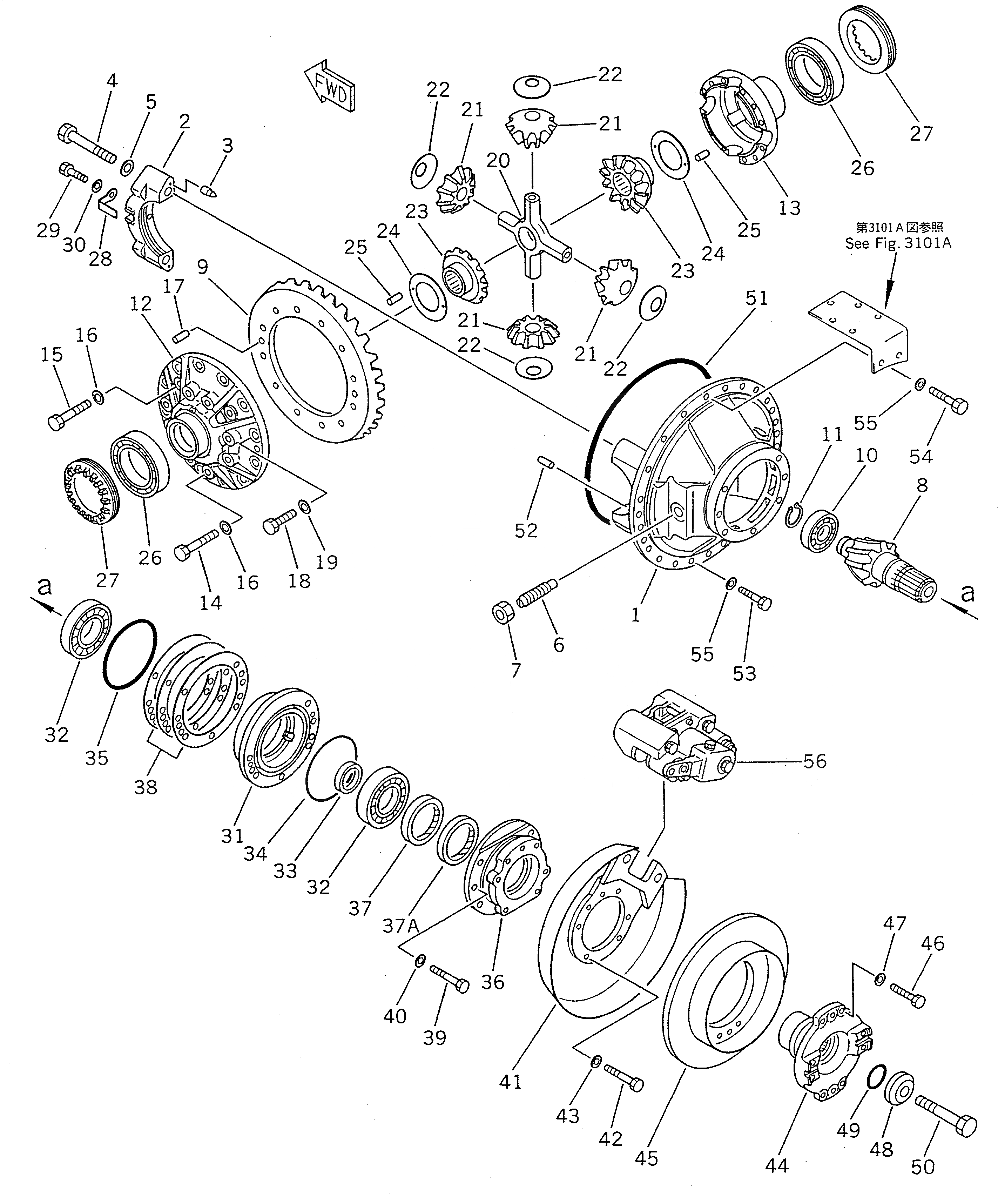 Схема запчастей Komatsu WA400-1 - ПЕРЕДНИЙ ДИФФЕРЕНЦИАЛ ВЕДУЩ. ВАЛ¤ ДИФФЕРЕНЦ. И КОЛЕСА