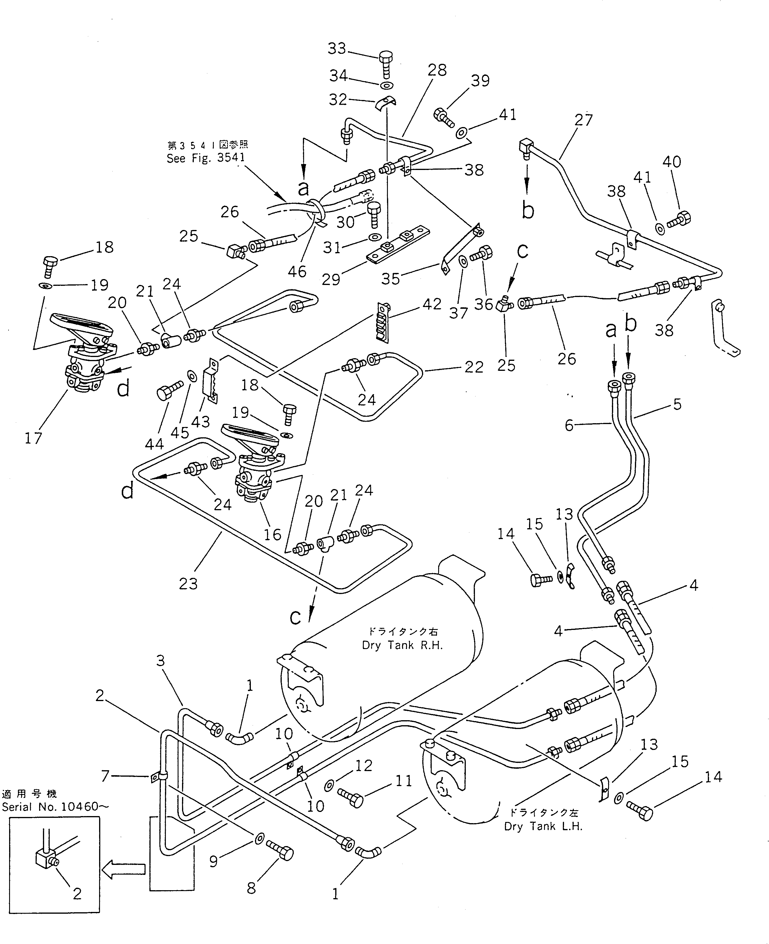 Схема запчастей Komatsu WA400-1 - ВОЗДУХОВОД (СУХ. БАК - КЛАПАН ПЕДАЛИ)(№-9999) ВЕДУЩ. ВАЛ¤ ДИФФЕРЕНЦ. И КОЛЕСА