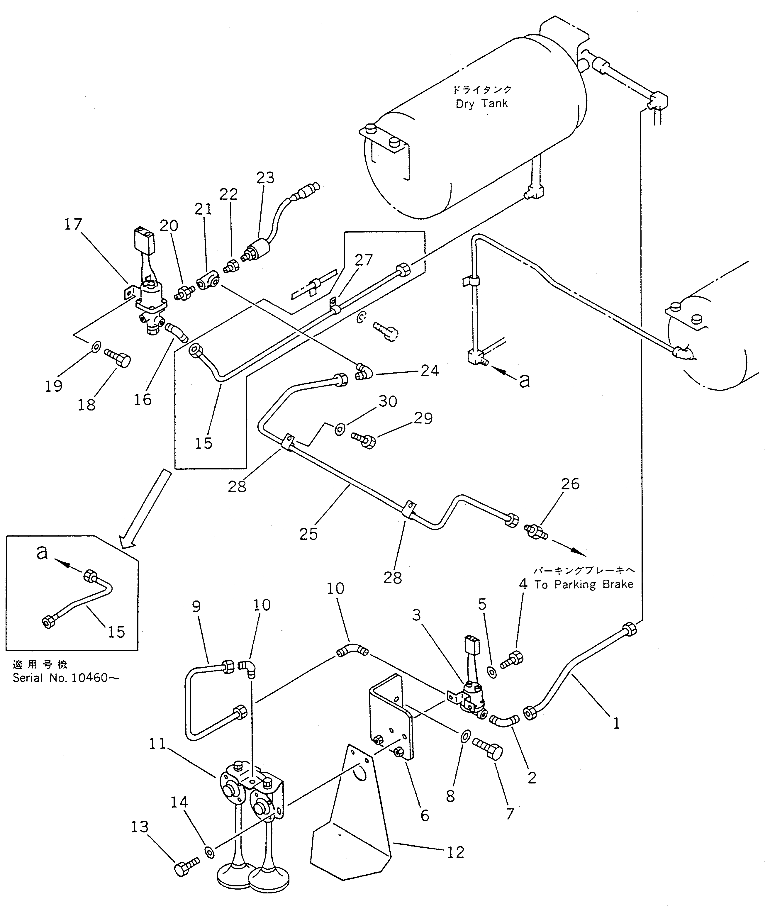 Схема запчастей Komatsu WA400-1 - ВОЗДУХОВОД (СТОЯНОЧНЫЙ ТОРМОЗ И ЗВУК. СИГНАЛ.)(№-) ВЕДУЩ. ВАЛ¤ ДИФФЕРЕНЦ. И КОЛЕСА