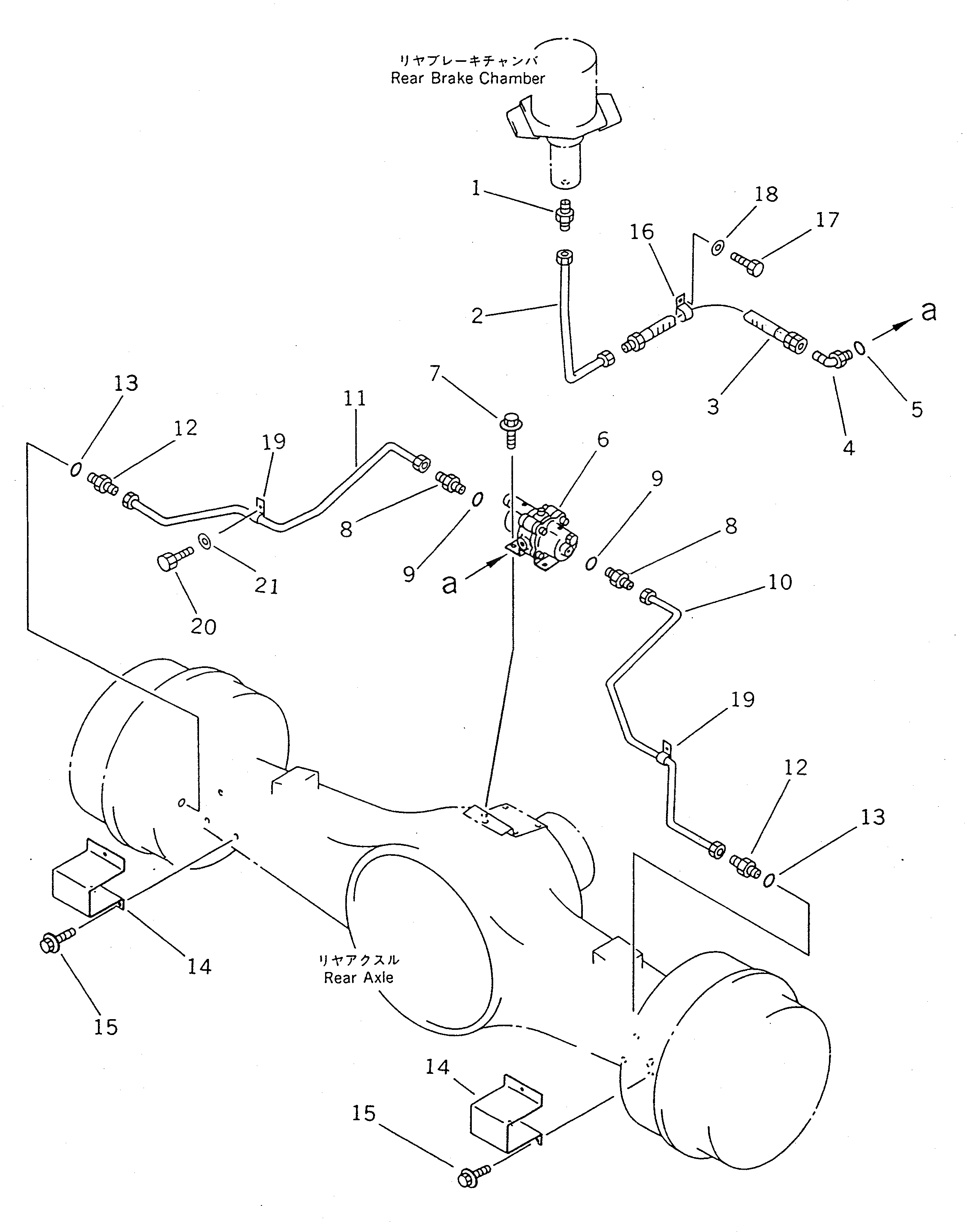 Схема запчастей Komatsu WA400-1 - ТОРМОЗ. МАСЛОПРОВОДЯЩАЯ ЛИНИЯ (ЗАДН. ТОРМОЗ.)(№-) ВЕДУЩ. ВАЛ¤ ДИФФЕРЕНЦ. И КОЛЕСА