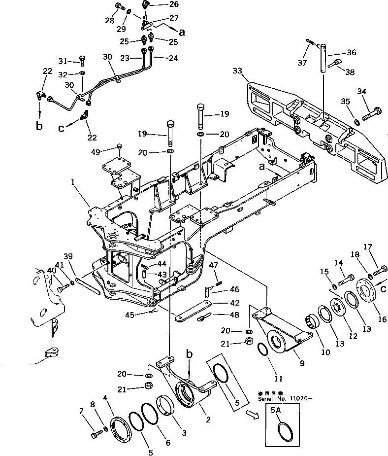 Схема запчастей Komatsu WA400-1 - ЗАДН. РАМА(№-9999) РАМА И ЧАСТИ КОРПУСА
