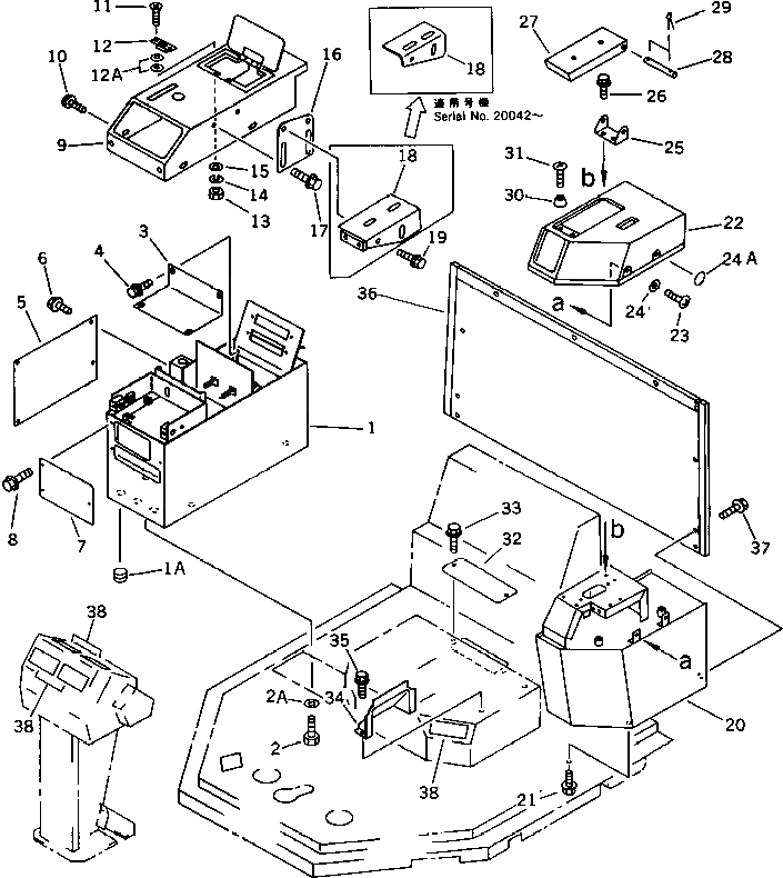 Схема запчастей Komatsu WA400-1 - КОНСОЛЬН. БЛОК (БЕЗ КОНДИЦ. ВОЗДУХА ИЛИ ОБОГРЕВАТЕЛЬ.)(№-) РАМА И ЧАСТИ КОРПУСА