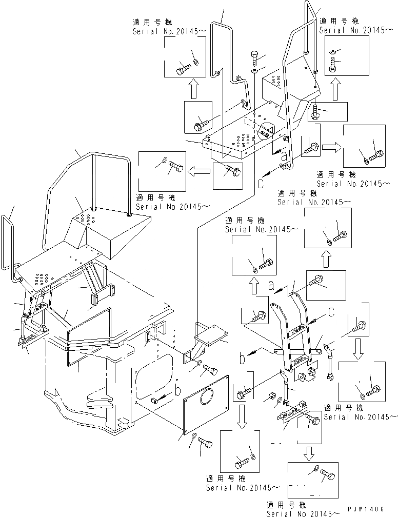Схема запчастей Komatsu WA400-1 - ПОЛ И ЛЕСТНИЦА (С КАБИНОЙ)(№-) РАМА И ЧАСТИ КОРПУСА