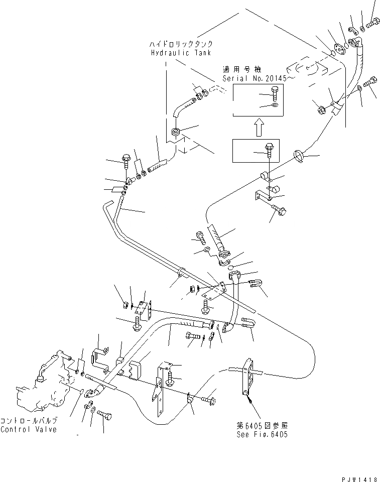 Схема запчастей Komatsu WA400-1 - ГИДРОЛИНИЯ (КЛАПАН - БАК) (/)(№-) УПРАВЛ-Е РАБОЧИМ ОБОРУДОВАНИЕМ