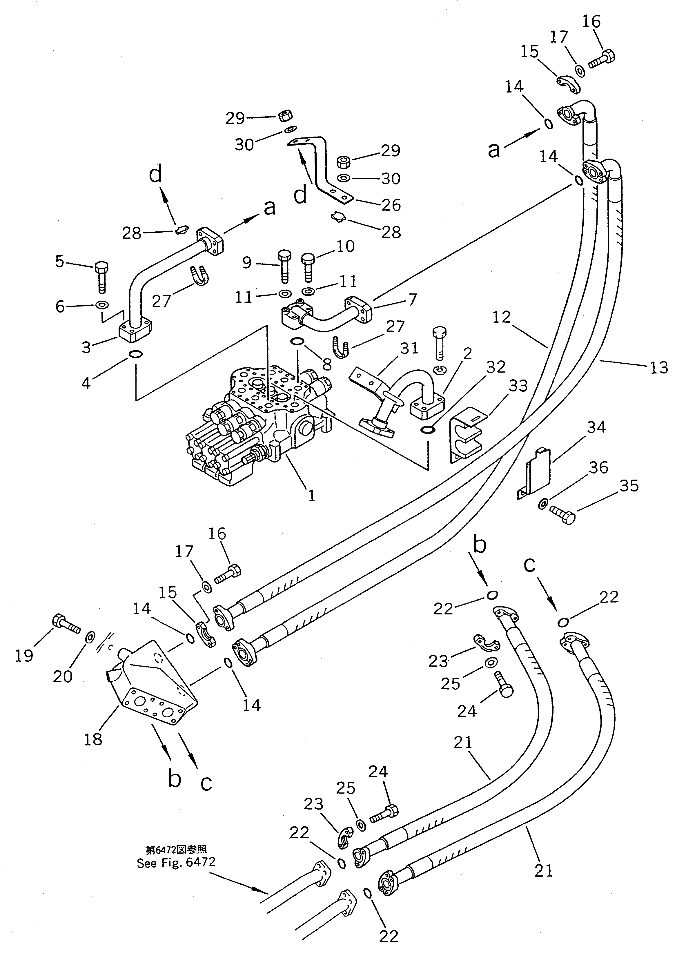 Схема запчастей Komatsu WA400-1 - ГИДРОЛИНИЯ (НАВЕСН. ОБОРУД ТРУБЫ /)(№-9999) УПРАВЛ-Е РАБОЧИМ ОБОРУДОВАНИЕМ