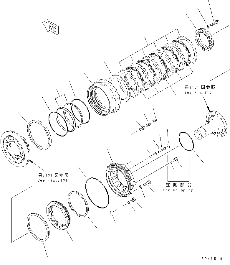 Схема запчастей Komatsu WA400-3A-S - ПЕРЕДНИЕ ТОРМОЗА(№-) ВЕДУЩ. ВАЛ¤ ДИФФЕРЕНЦ. И КОЛЕСА