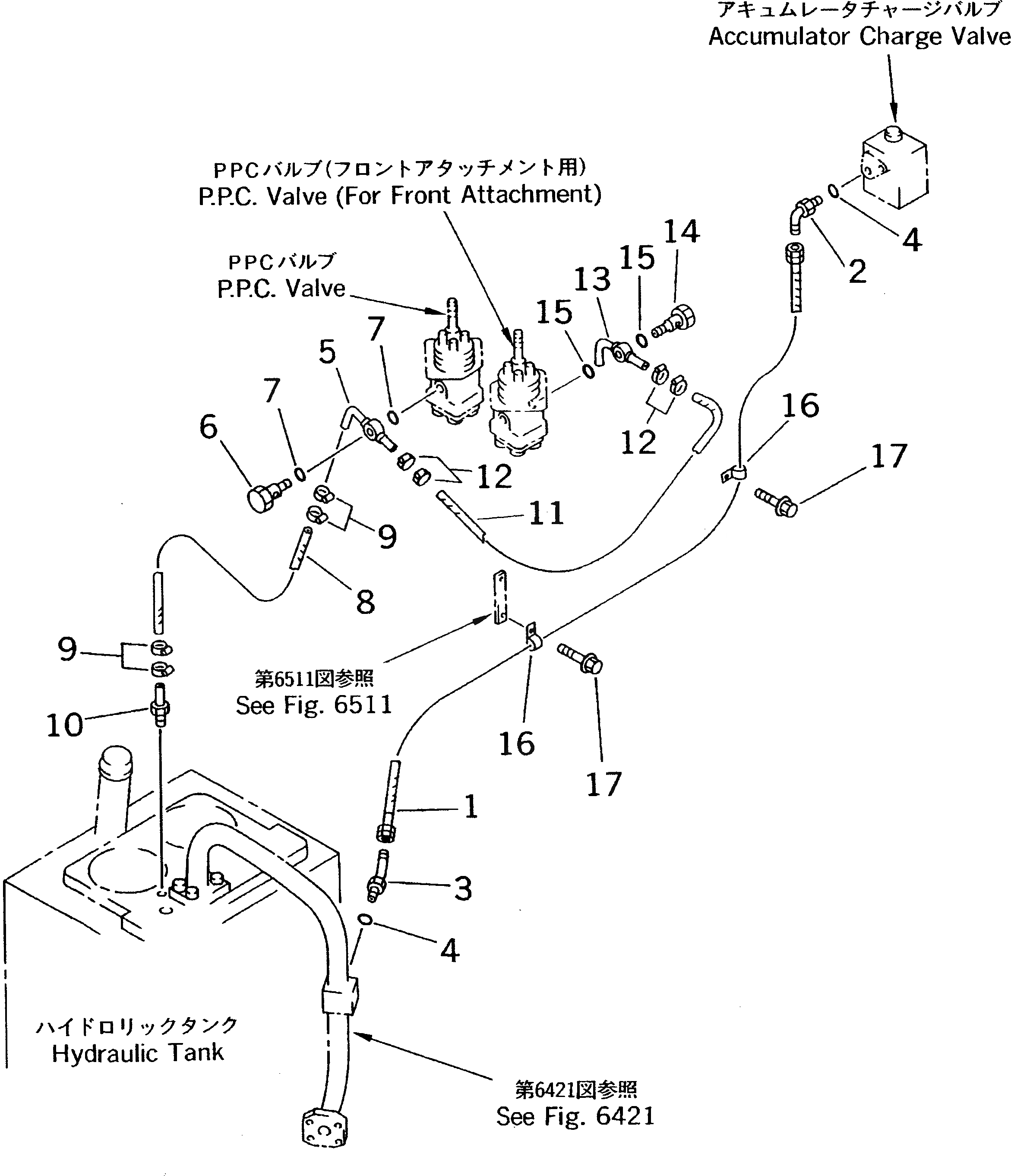 Схема запчастей Komatsu WA400-3A-S - ГИДРОЛИНИЯ (КЛАПАН PPCЛИНИЯ) (/) (ВОЗВРАТН. ЛИНИЯ)       (С 3-Х СЕКЦ. КОНТР. КЛАПАНОМ)(№-) УПРАВЛ-Е РАБОЧИМ ОБОРУДОВАНИЕМ