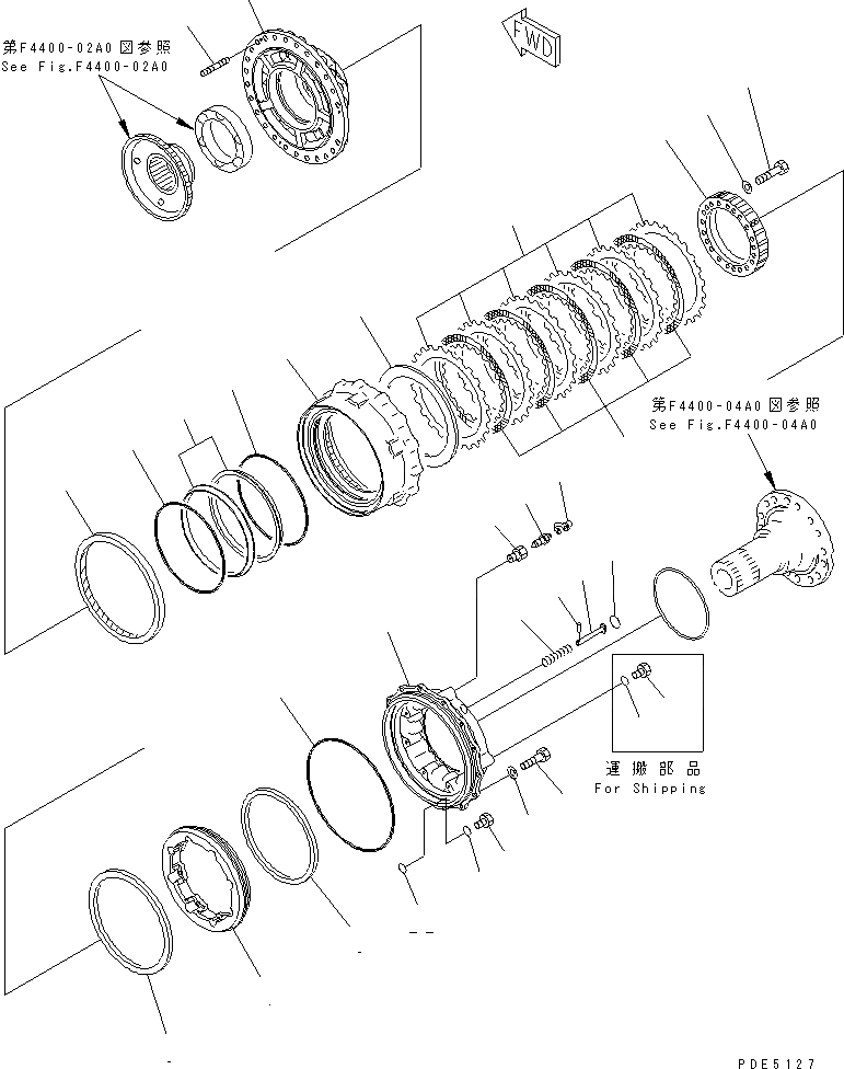 Схема запчастей Komatsu WA400-3A-SN - ПЕРЕДНИЙ МОСТ (ПЕРЕДНИЕ ТОРМОЗА) ТРАНСМИССИЯ