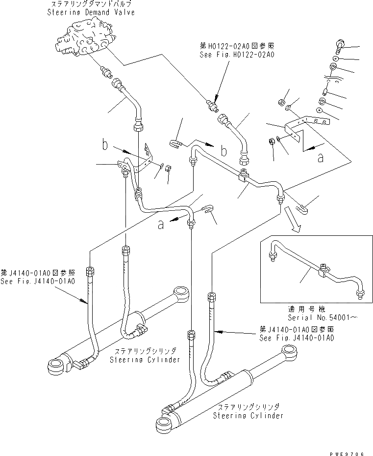 Схема запчастей Komatsu WA400-3A-SN - ГИДРОЛИНИЯ РУЛЕВОГО УПРАВЛЕНИЯ (ЛИНИЯ ЦИЛИНДРА РУЛЕВ. УПР-Я) ГИДРАВЛИКА