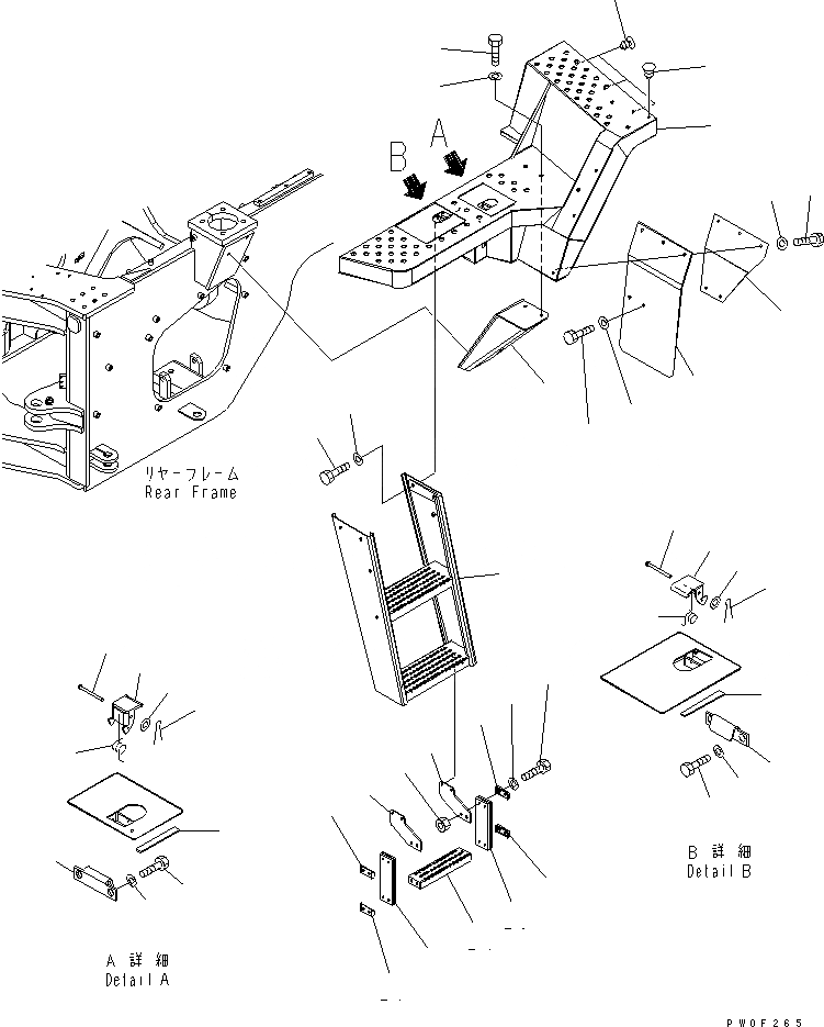 Схема запчастей Komatsu WA400-5 - ЛЕСТНИЦА (ПОЛ ЛЕВ.) (ДЛЯ АВТОМАТИЧ. СМАЗ.) ЧАСТИ КОРПУСА