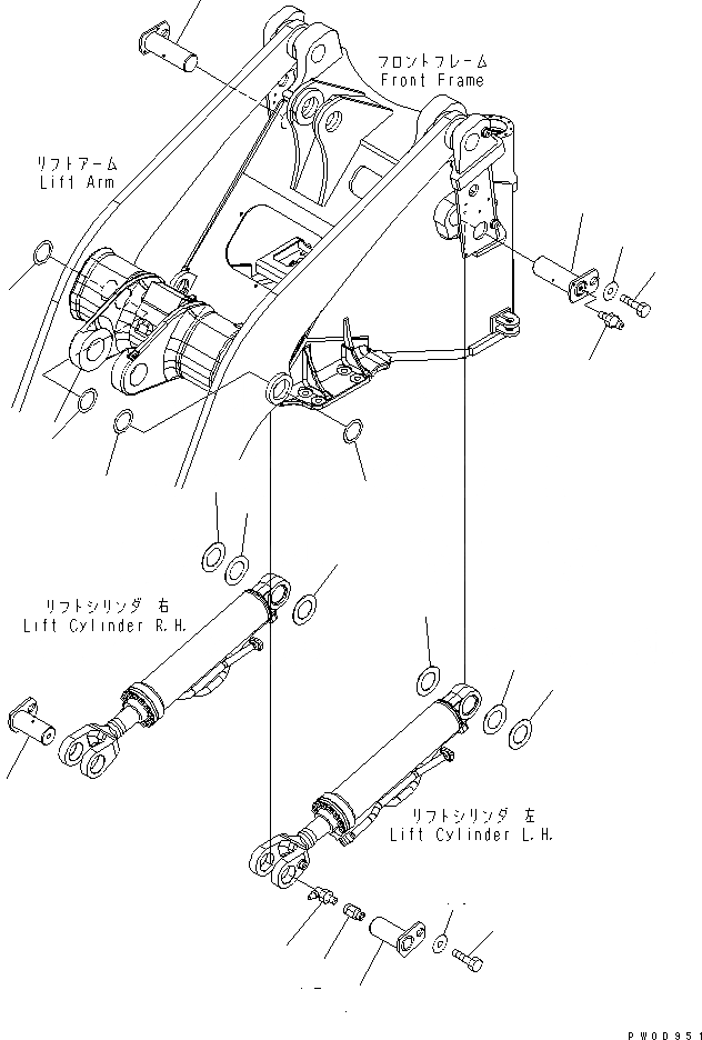 Схема запчастей Komatsu WA400-5 - ГИДРОЦИЛИНДР ПОДЪЕМА (ПАЛЕЦ) (ДЛЯ АВТОМАТИЧ. СМАЗ.) РАБОЧЕЕ ОБОРУДОВАНИЕ