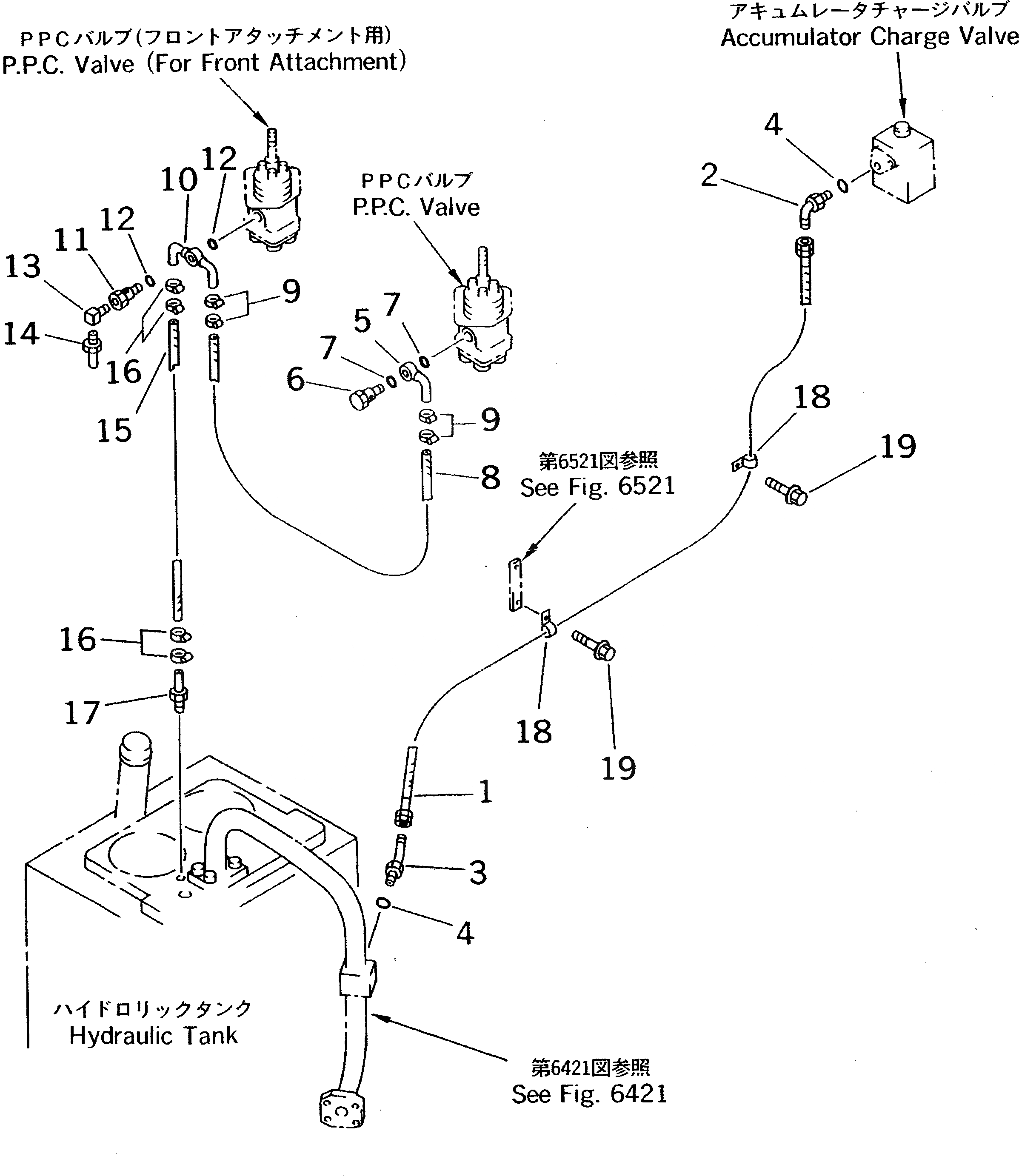Схема запчастей Komatsu WA400-3A-SW - ГИДРОЛИНИЯ (КЛАПАН PPCЛИНИЯ) (/) (ВОЗВРАТН. ЛИНИЯ)       (С 4-Х СЕКЦИОНН. УПРАВЛЯЮЩ. КЛАПАН)(№-) УПРАВЛ-Е РАБОЧИМ ОБОРУДОВАНИЕМ