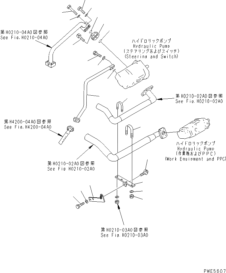 Схема запчастей Komatsu WA400-3A - ГИДР. НАСОС. (КРЕПЛЕНИЕ ПАТРУБКОВ НАСОСА ЧАСТИ¤ /) ГИДРАВЛИКА