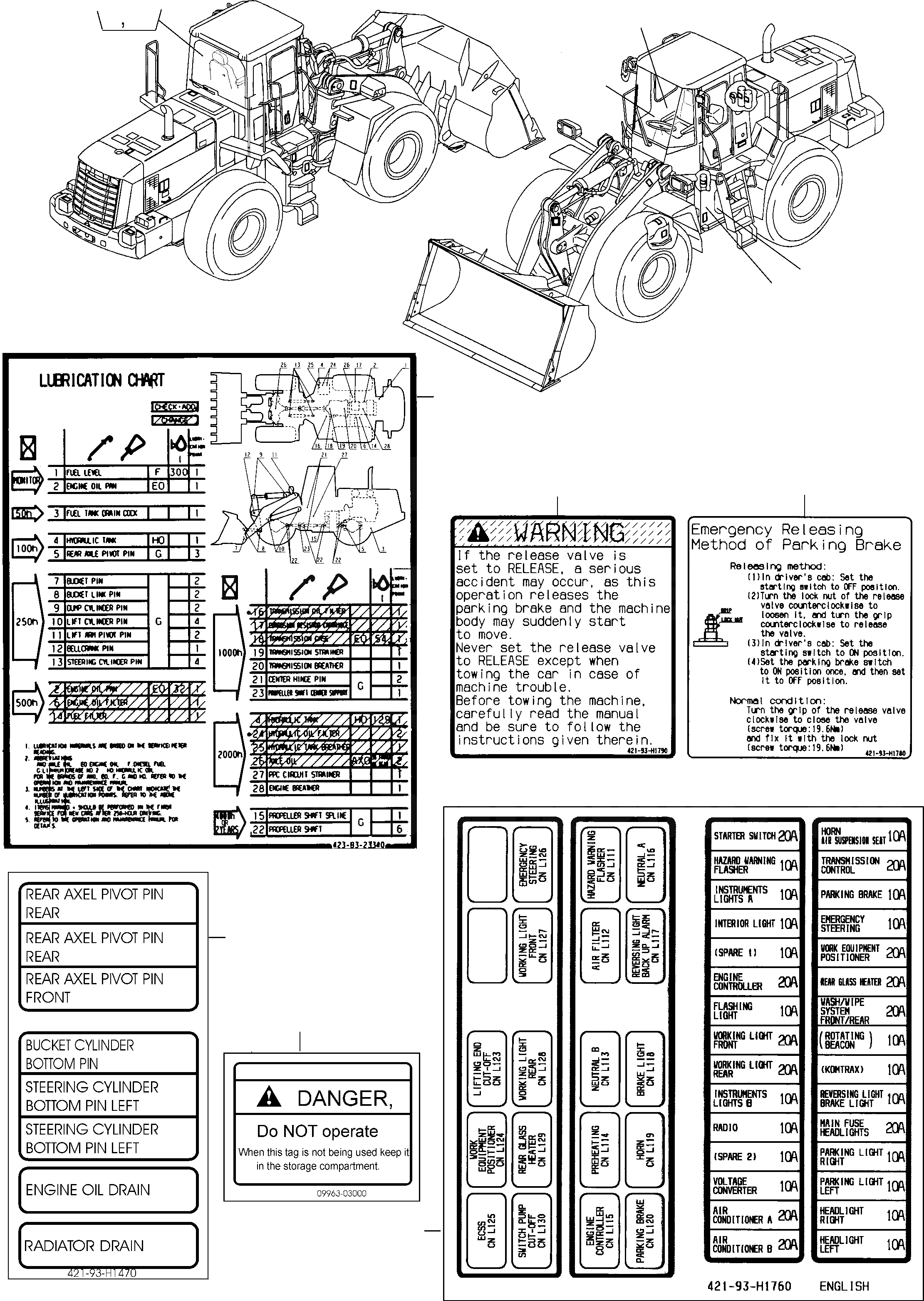 Схема запчастей Komatsu WA400-5 - ТАБЛИЧКИS, АНГЛ. ИНСТРУМЕНТ, АКСЕССУАРЫ, БУКВЕНН.