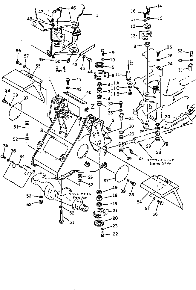 Схема запчастей Komatsu WA420-1 - ПЕРЕДН. РАМА(№-9999) РАМА И ЧАСТИ КОРПУСА