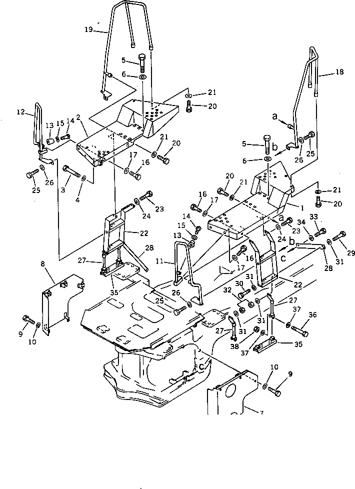 Схема запчастей Komatsu WA420-1 - ПОЛ И ЛЕСТНИЦА (С КАБИНОЙ)(№-9999) РАМА И ЧАСТИ КОРПУСА