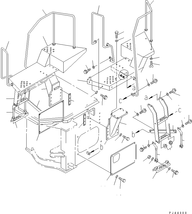 Схема запчастей Komatsu WA420-1 - ПОЛ И ЛЕСТНИЦА (С КАБИНОЙ)(№-) РАМА И ЧАСТИ КОРПУСА