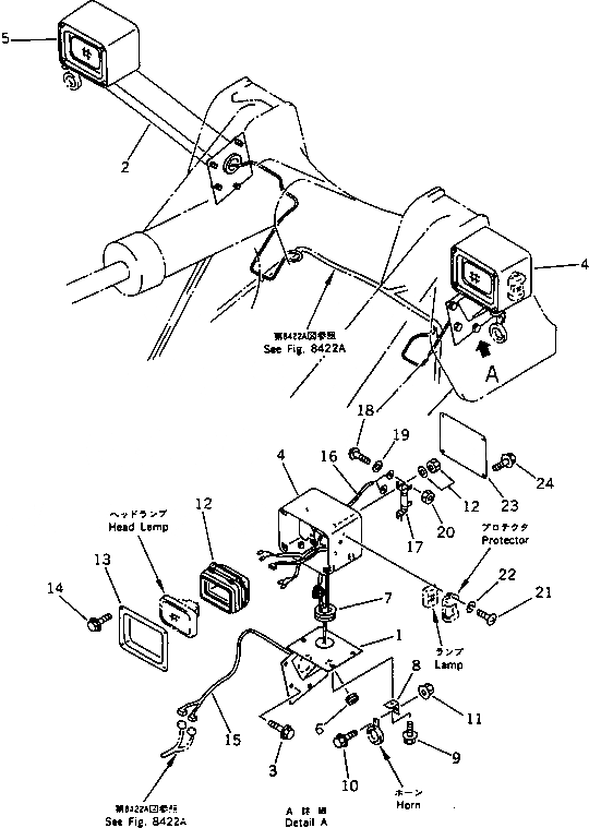 Схема запчастей Komatsu WA420-1 - ЭЛЕКТРИКА (ПЕРЕДН. ОСВЕЩЕНИЕ) (TBG/ABE СПЕЦ-Я.)(№-) СПЕЦ. APPLICATION ЧАСТИ