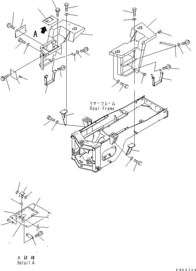 Схема запчастей Komatsu WA420-3 - ЗАДН. КРЫЛО И ЛЕСТНИЦА(№-) ЧАСТИ КОРПУСА