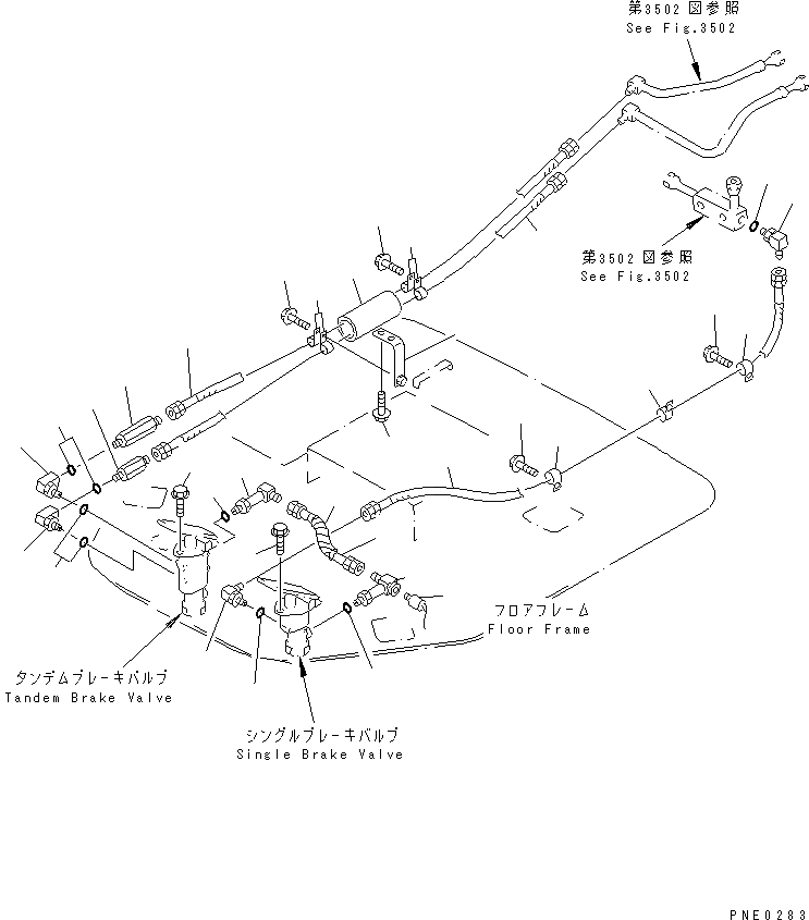 Схема запчастей Komatsu WA420-3 - ТОРМОЗ. МАСЛОПРОВОДЯЩАЯ ЛИНИЯ (АККУМУЛЯТОР - ТОРМОЗНОЙ КЛАПАН)(№-) ВЕДУЩ. ВАЛ¤ ДИФФЕРЕНЦ. И КОЛЕСА