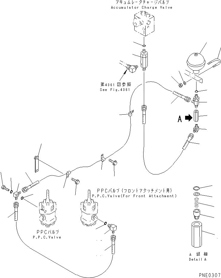 Схема запчастей Komatsu WA420-3 - ГИДРОЛИНИЯ (КЛАПАН PPCЛИНИЯ) (/) (КЛАПАН АККУМУЛЯТОРА - PPC КЛАПАН) (С 3-Х СЕКЦИОНН. КЛАПАН)(№-) УПРАВЛ-Е РАБОЧИМ ОБОРУДОВАНИЕМ