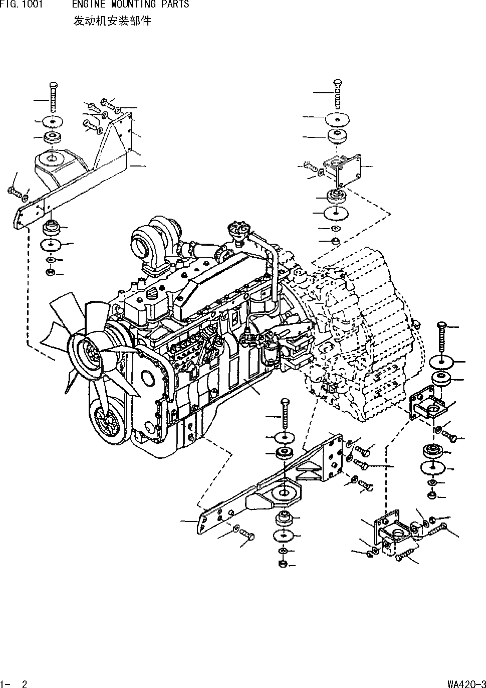 Схема запчастей Komatsu WA420-DZ-3 - КРЕПЛЕНИЕ ДВИГАТЕЛЯ [КОМПОНЕНТЫ ДВИГАТЕЛЯ И ЭЛЕКТРИКА]