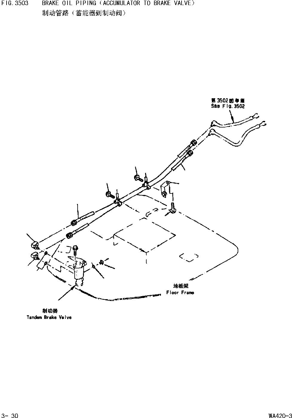 Схема запчастей Komatsu WA420-DZ-3 - ТОРМОЗ. МАСЛОПРОВОДЯЩАЯ ЛИНИЯ(АККУМУЛЯТОР - ТОРМОЗНОЙ КЛАПАН) [ДИФФЕРЕНЦИАЛ ВЕДУЩЕГО ВАЛА И ТОРМОЗА]