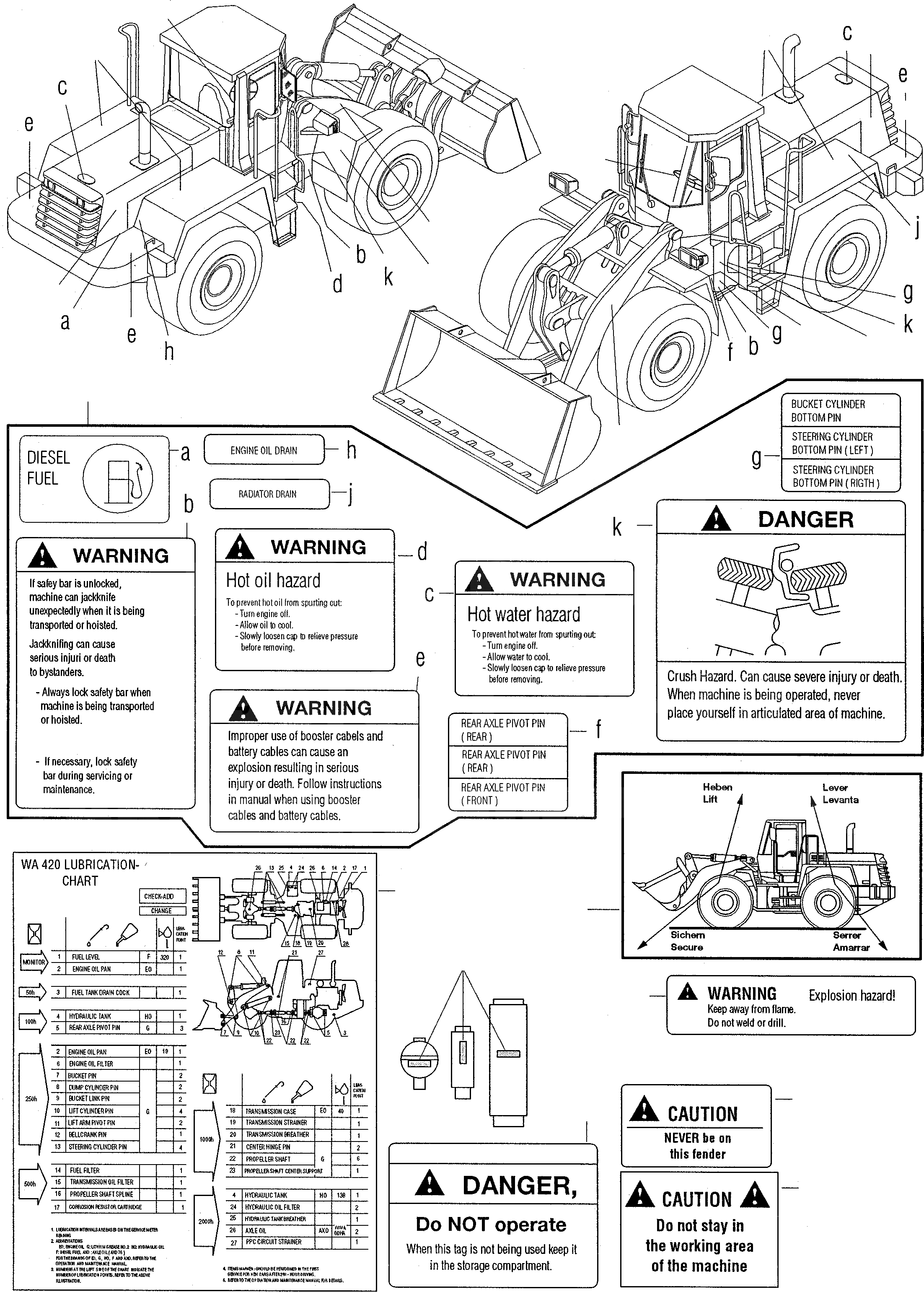 Схема запчастей Komatsu WA420-3 - ТАБЛИЧКИS, АНГЛ. ИНСТРУМЕНТ, АКСЕССУАРЫ, БУКВЕНН.