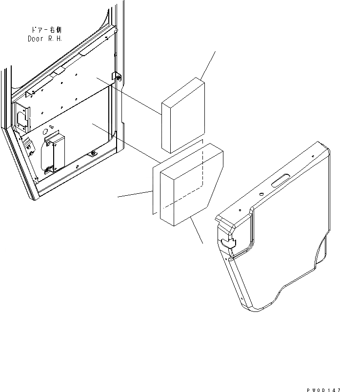Схема запчастей Komatsu WA430-5-SN - КАБИНА ROPS (ДВЕРЬ ЩИТКИ¤ ПРАВ.) КАБИНА ОПЕРАТОРА И СИСТЕМА УПРАВЛЕНИЯ