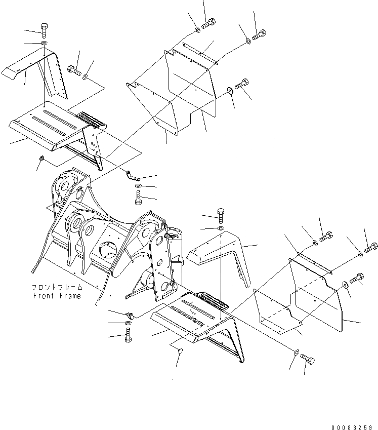 Схема запчастей Komatsu WA430-6 - ПЕРЕДН. КРЫЛО (С ШИР. КРЫЛО)(№-) ЧАСТИ КОРПУСА