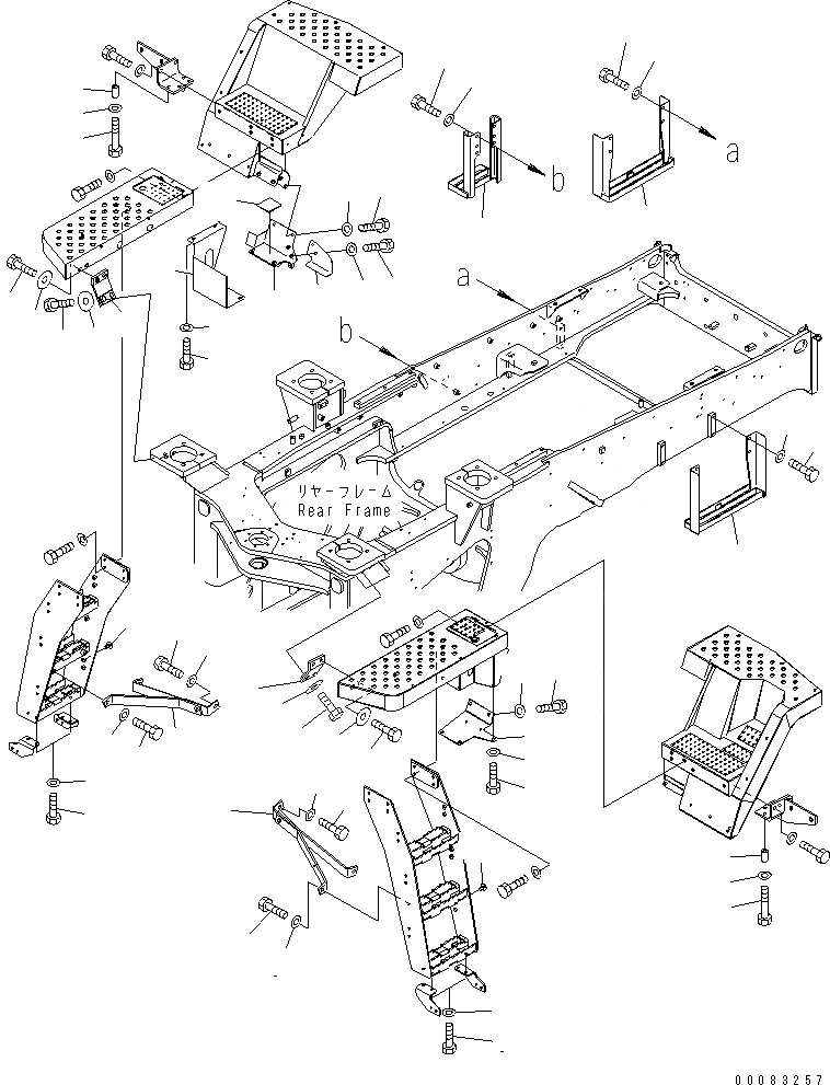 Схема запчастей Komatsu WA430-6 - ЛЕСТНИЦА (СУППОРТ КРЕПЛЕНИЕ И COVER) (ДЛЯ БОЛЬШ. ШИНЫ) (ДЛЯ LOG И ВИЛЫ)(№-) ЧАСТИ КОРПУСА