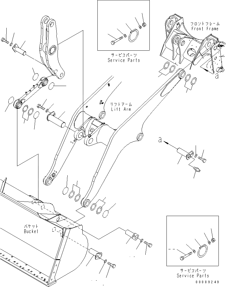 Схема запчастей Komatsu WA430-6 - РУКОЯТЬ И BELL CRANK (ЭЛЕМЕНТЫ КРЕПЛЕНИЯ) (ДЛЯ HI LIFT И АВТОМАТИЧ. СМАЗ.)(№-) РАБОЧЕЕ ОБОРУДОВАНИЕ
