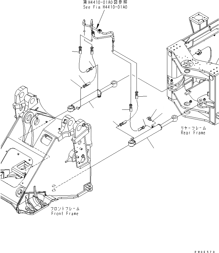 Схема запчастей Komatsu WA430-5 - ЦИЛИНДР РУЛЕВ. УПР-Я (ПАТРУБКИ ЦИЛИНДРА РУЛЕВ. УПРАВЛ-Я) ОСНОВНАЯ РАМА И ЕЕ ЧАСТИ