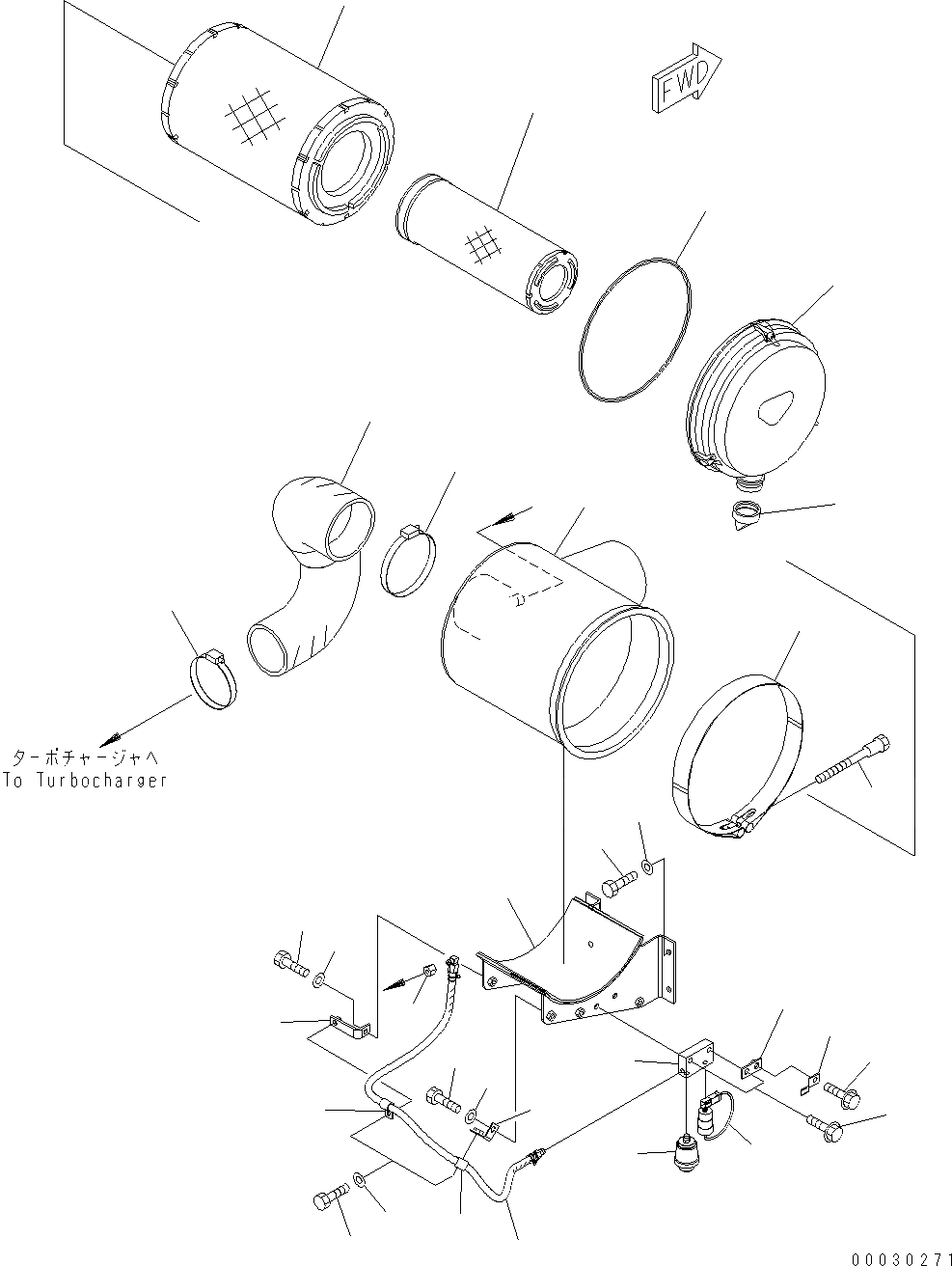 Схема запчастей Komatsu WA430-6 - ДВИГАТЕЛЬ (ВОЗДУХООЧИСТИТЕЛЬ) B КОМПОНЕНТЫ ДВИГАТЕЛЯ