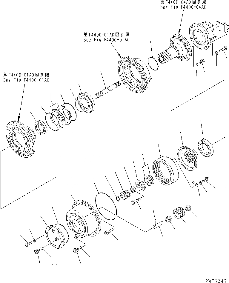 Схема запчастей Komatsu WA450-3 - ПЕРЕДНИЙ МОСТ (ПЕРЕДН. КОНЕЧНАЯ ПЕРЕДАЧА) СИЛОВАЯ ПЕРЕДАЧА