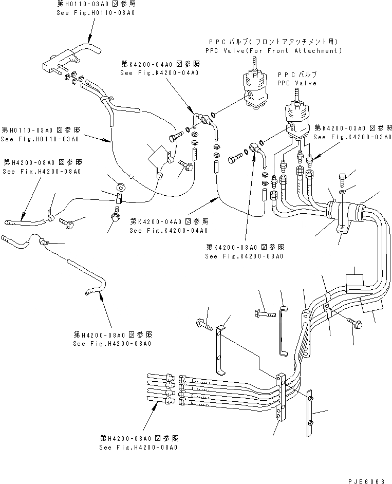Схема запчастей Komatsu WA450-3 - ГИДРОЛИНИЯ (КРЕПЛЕНИЕ ЛИНИЙ КЛАПАНА PPC И ВОЗВРАТНОЙ ЛИНИИ) ГИДРАВЛИКА