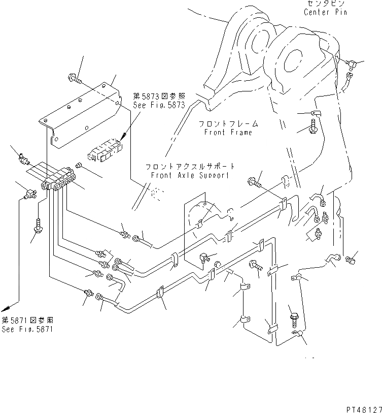 Схема запчастей Komatsu WA450-3A-S - АВТОМАТИЧ. СМАЗ. СИСТЕМА (ПЕРЕДН. РАМА ЦЕНТРАЛЬНЫЙ ПАЛЕЦ)(№-) РАМА И ЧАСТИ КОРПУСА
