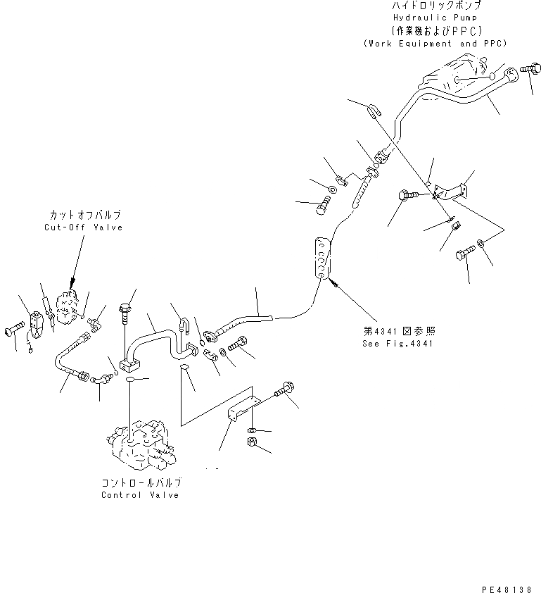 Схема запчастей Komatsu WA450-3A-S - ГИДРОЛИНИЯ (ЛИНИЯ ПОДАЧИ)(№-) УПРАВЛ-Е РАБОЧИМ ОБОРУДОВАНИЕМ