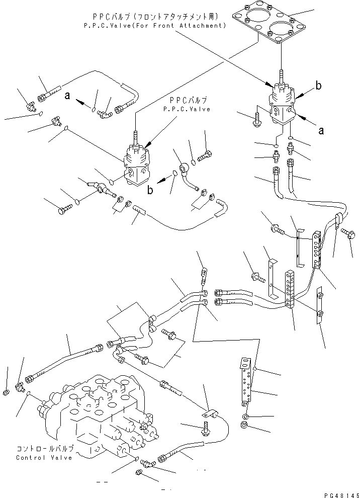 Схема запчастей Komatsu WA450-3A-S - ГИДРОЛИНИЯ (КЛАПАН PPCЛИНИЯ) (С ПЕРЕДН. НАВЕСН. ОБОРУД)    (С 3-Х СЕКЦ. КОНТР. КЛАПАНОМ)(№-) УПРАВЛ-Е РАБОЧИМ ОБОРУДОВАНИЕМ